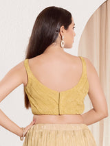 Gold tissue silk sleeveless sweetheart neck blouse