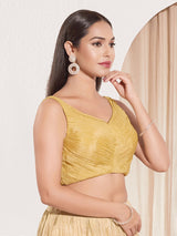 Gold tissue silk sleeveless sweetheart neck blouse