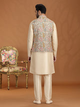 Golden georgette waistcoat set for wedding