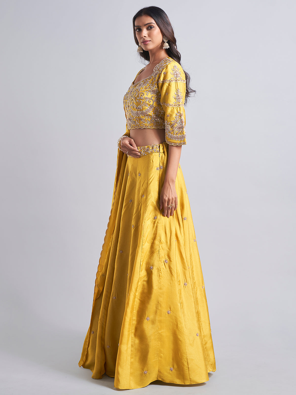 Gorgeous mustard yellow silk lehenga choli