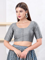 Graceful grey dupion silk front open blouse