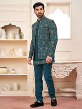 Graceful rama green indowestern for weddings