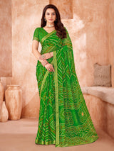 Green chiffon bandhani printed saree for women