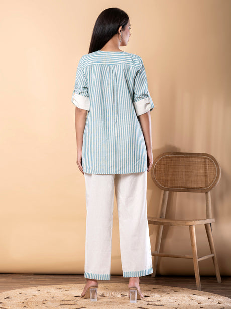 Green cotton silk striped co ord set