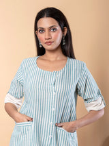 Green cotton silk striped co ord set