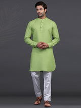 Green linen kurta suit for festive wear