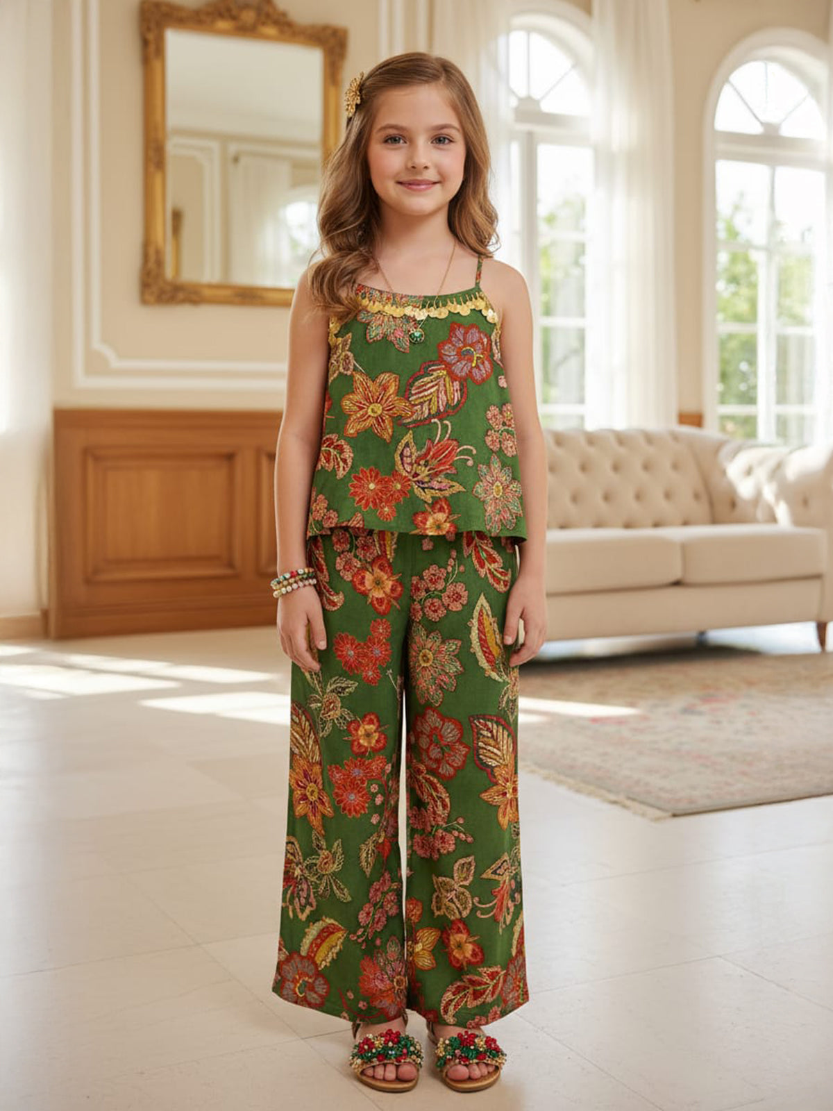 Green printed co-ord set sparkle