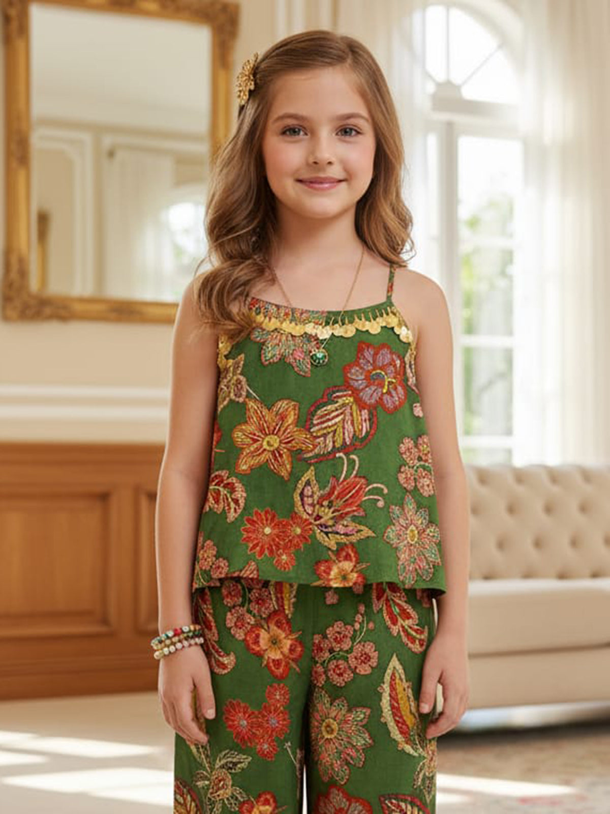 Green printed co-ord set sparkle