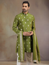 Green silk mehendi wear kurta suit with dupatta