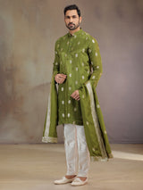 Green silk mehendi wear kurta suit with dupatta