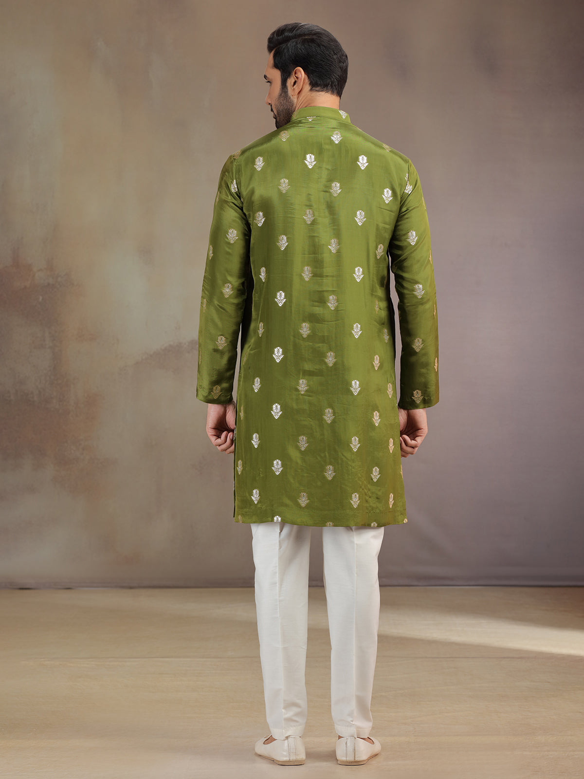 Green silk mehendi wear kurta suit with dupatta