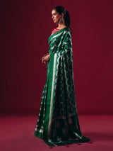 Green silk saree with silver zari weave