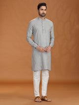 Grey embroidered linen festive kurta set
