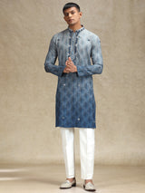 Grey kurta pajama in embroidery and mirror