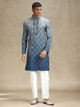 Grey kurta pajama in embroidery and mirror
