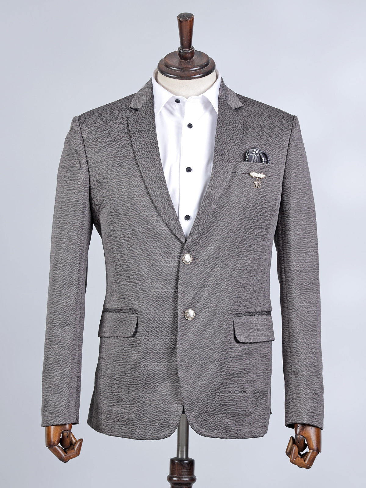 Grey men cotton blazer in textured cotton