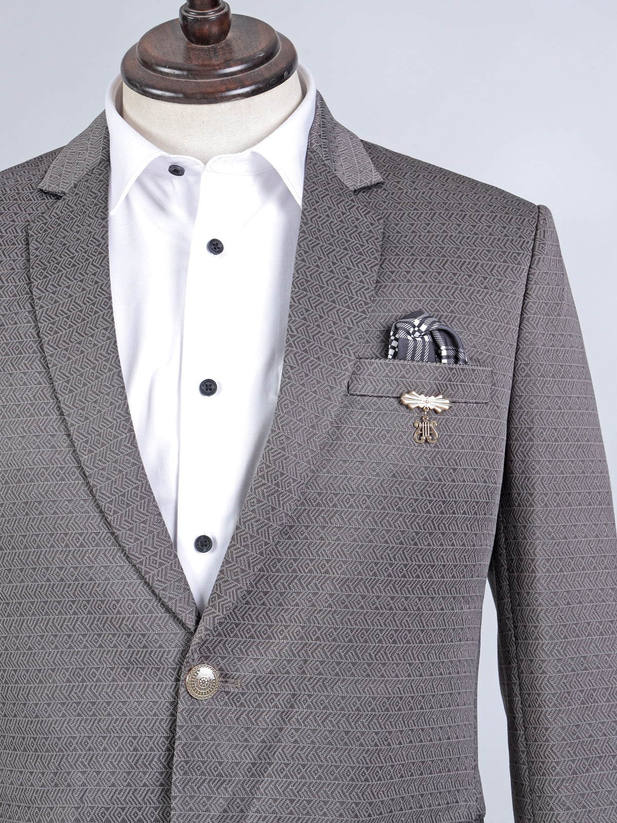 Grey men cotton blazer in textured cotton