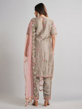 Grey pakistani silk salwar suit with dupatta