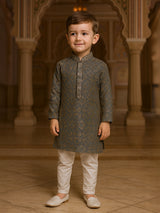 Grey resham worked kurta suit for festive celebration