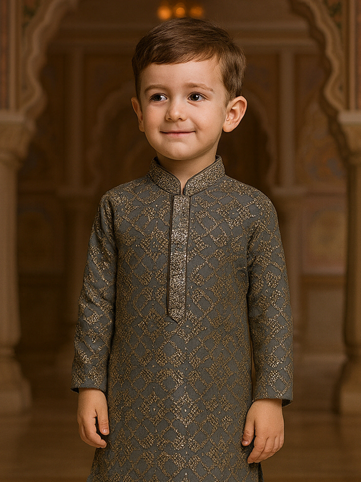 Grey resham worked kurta suit for festive celebration