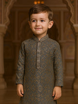 Grey resham worked kurta suit for festive celebration