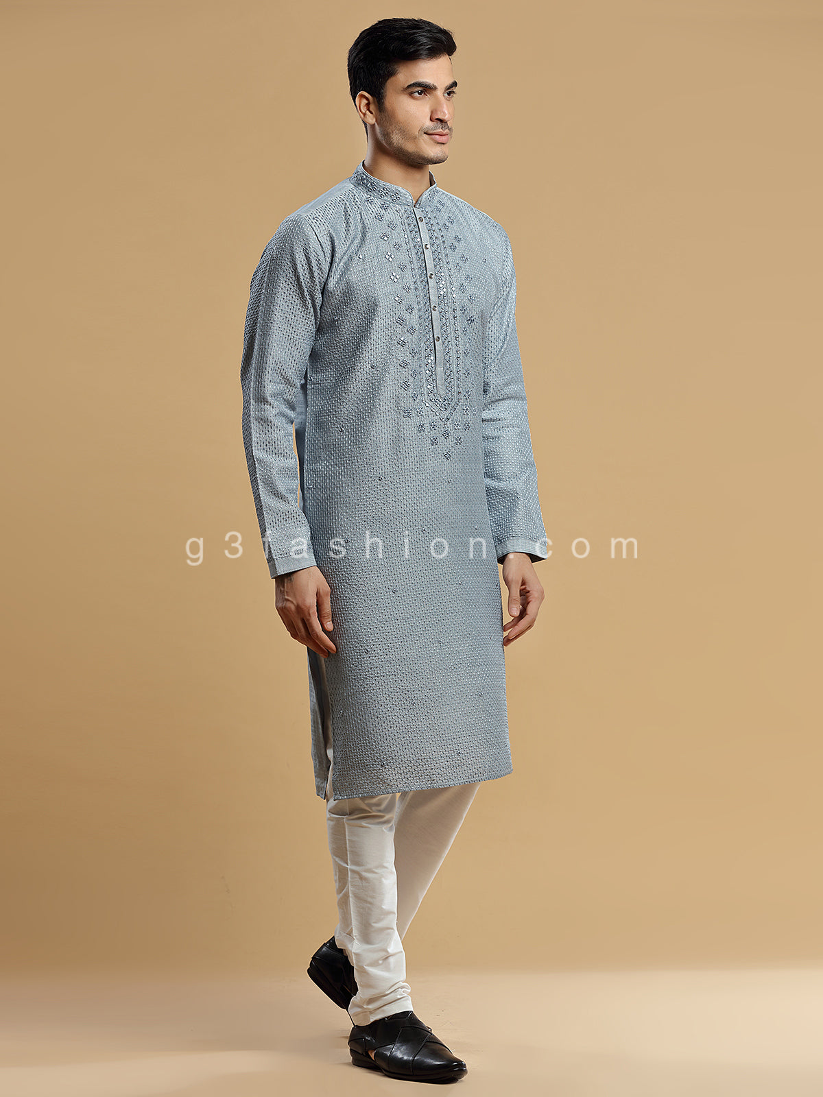 Grey silk kurta suit for festive look