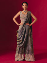 Grey silk sequinned designer palazzo suit for receptions