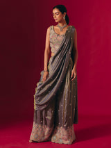 Grey silk sequinned designer palazzo suit for receptions