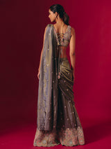 Grey silk sequinned designer palazzo suit for receptions
