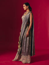 Grey silk sequinned designer palazzo suit for receptions