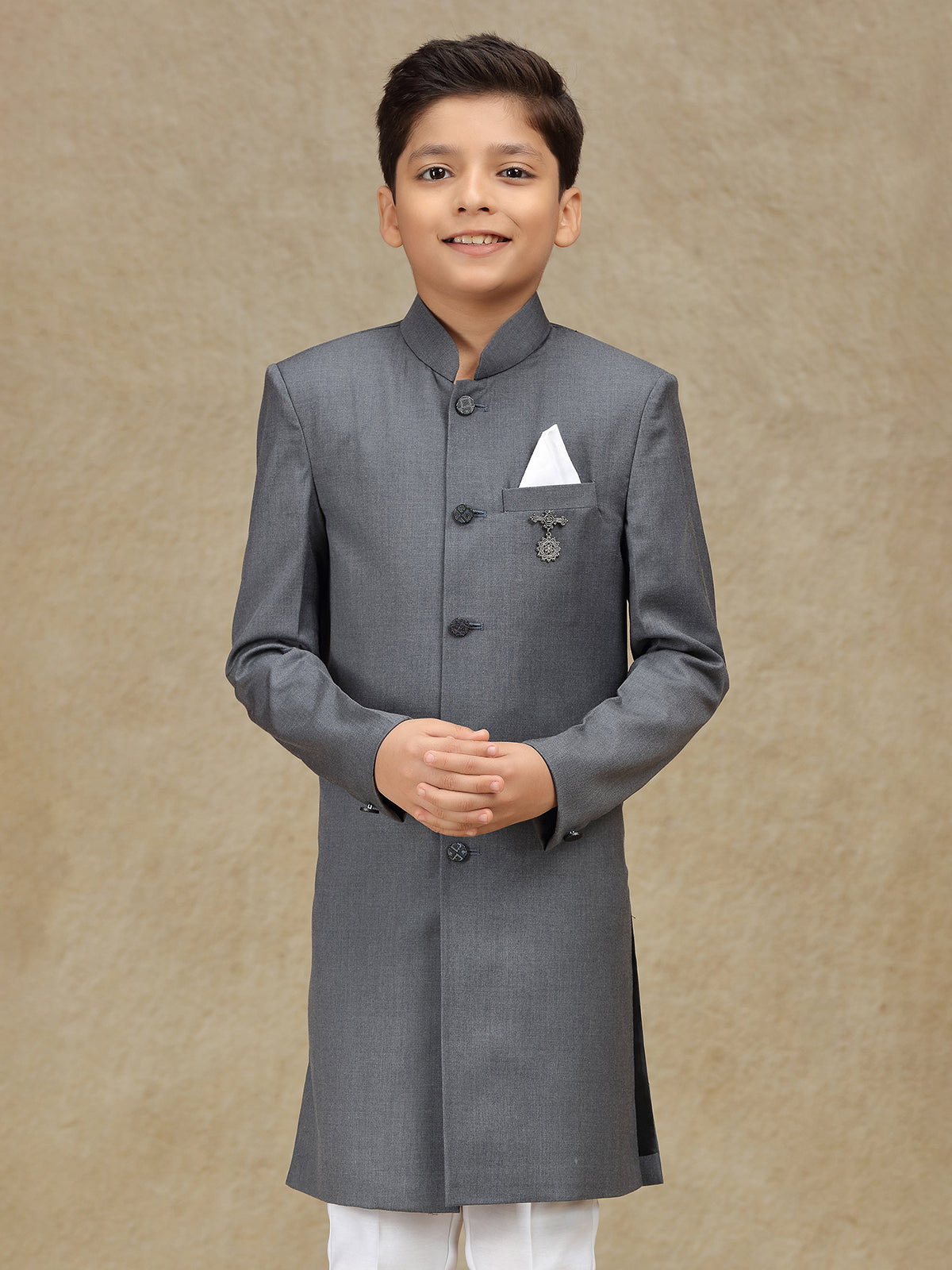 Grey terry rayon reception wear indowestern