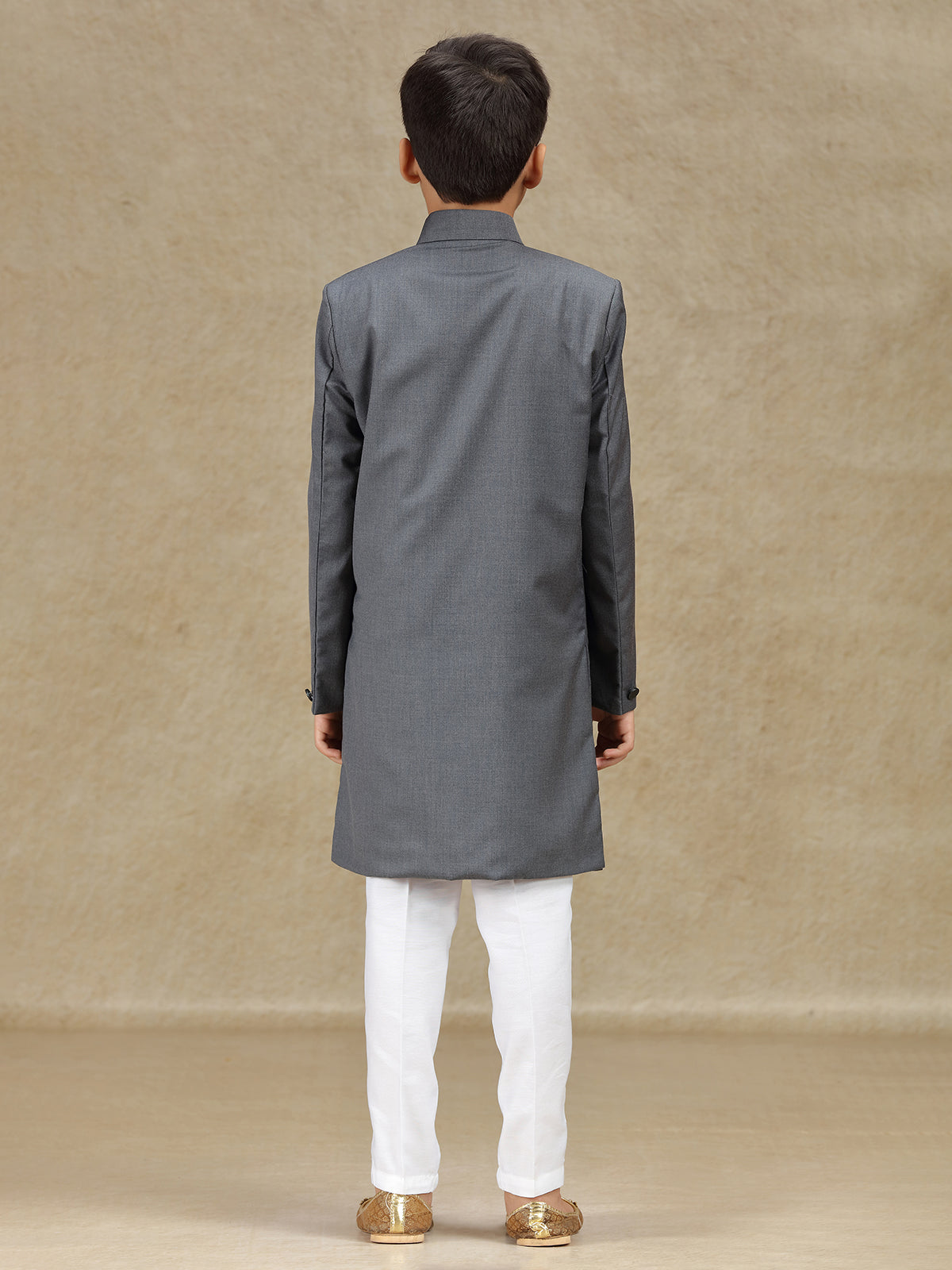 Grey terry rayon reception wear indowestern