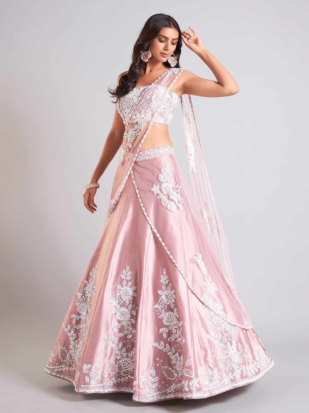 Heavy pink silk lehenga choli