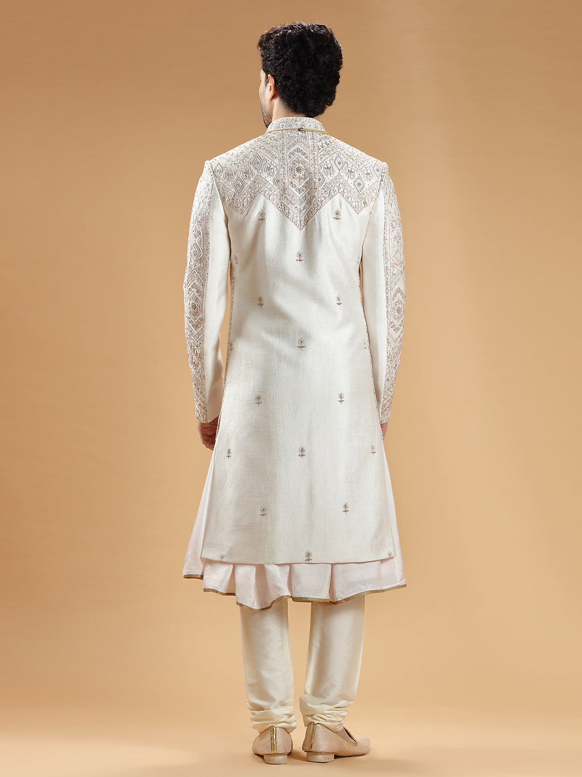 Latest cream raw silk sherwani