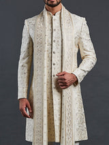 Latest cream raw silk sherwani for men