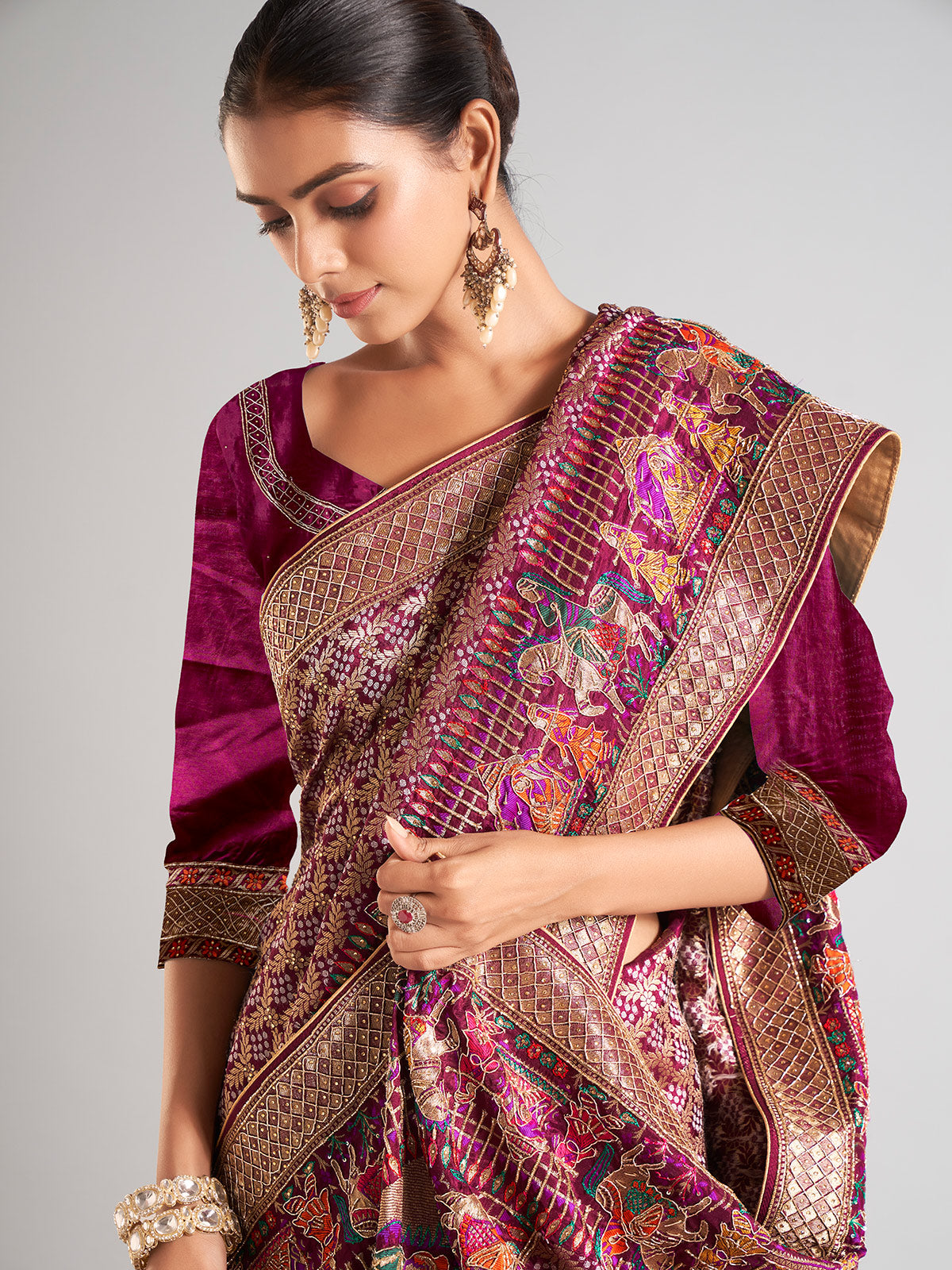 Dark purple silk saree for wedding