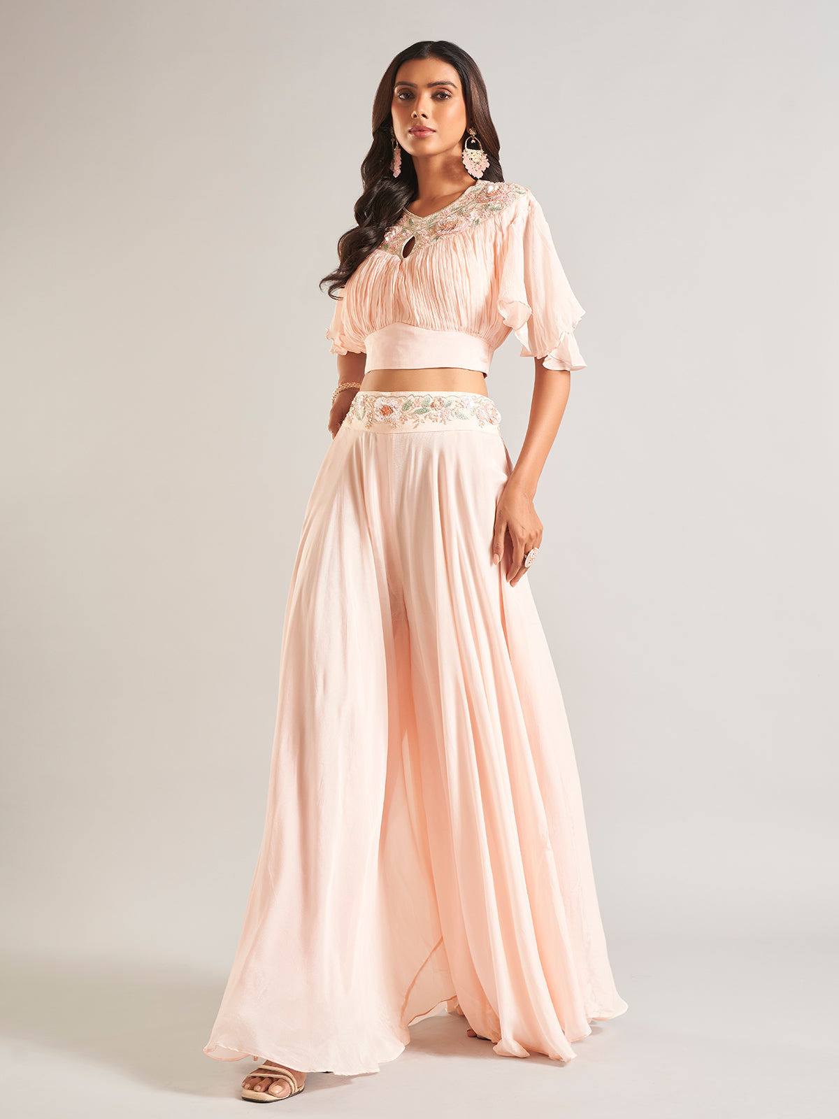Latest peach silk palazzo salwar suit