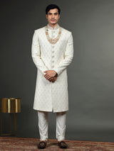 Latest silk white groom sherwani