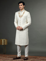 Latest silk white groom sherwani