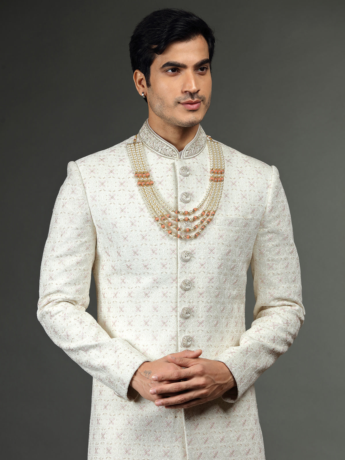 Latest silk white groom sherwani