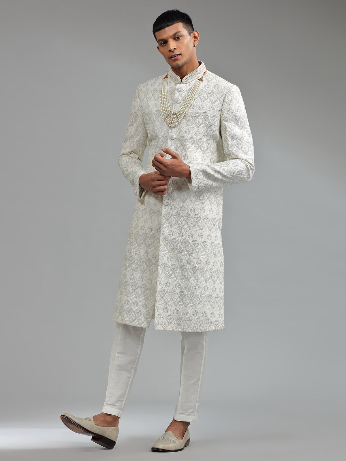 Latest white terry rayon sherwani