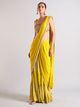 Latest yellow georgette ready to wear saree