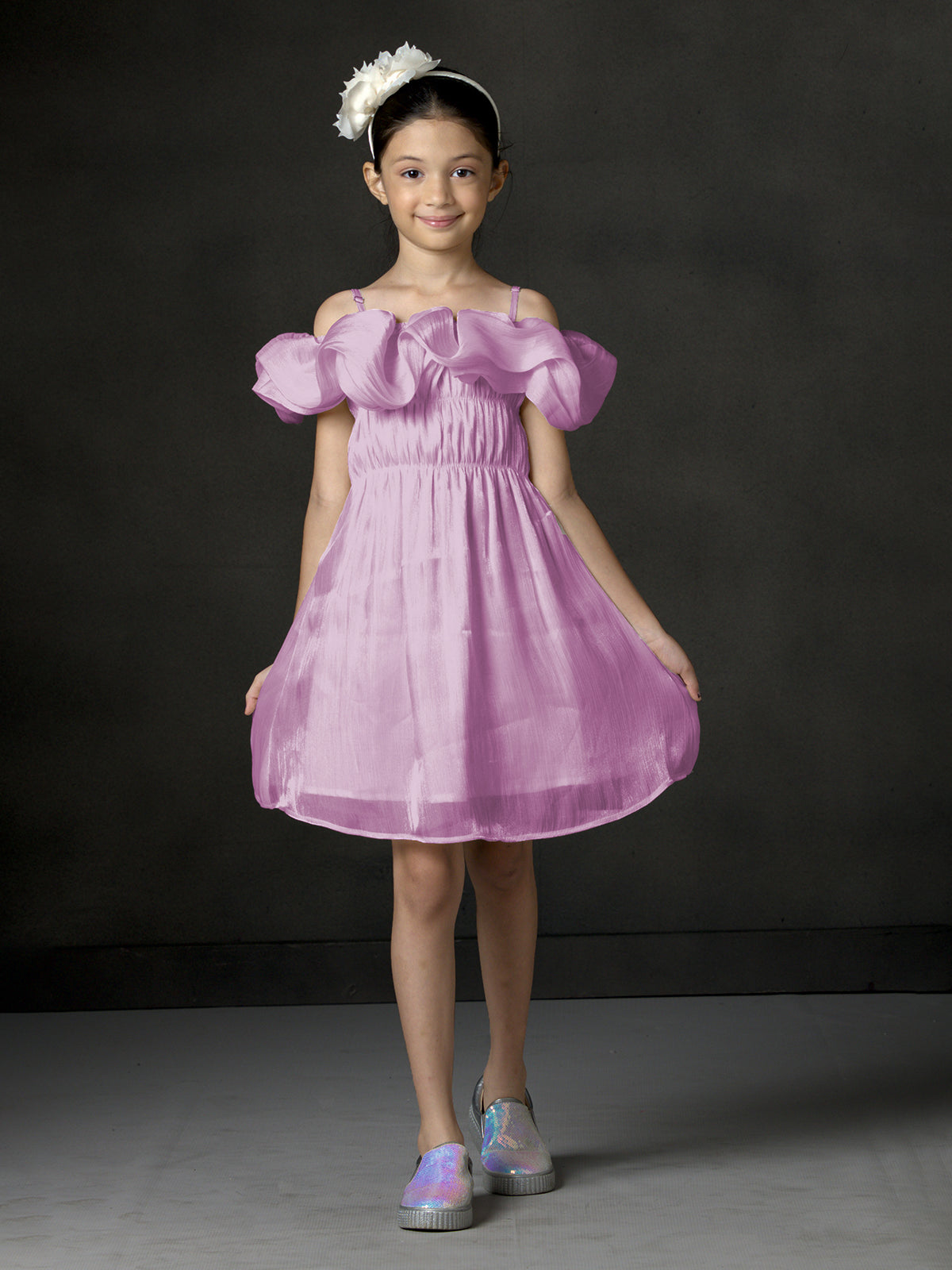 Lavender georgette silk ruffle style frock