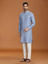 Light blue checked kurta set with bottom
