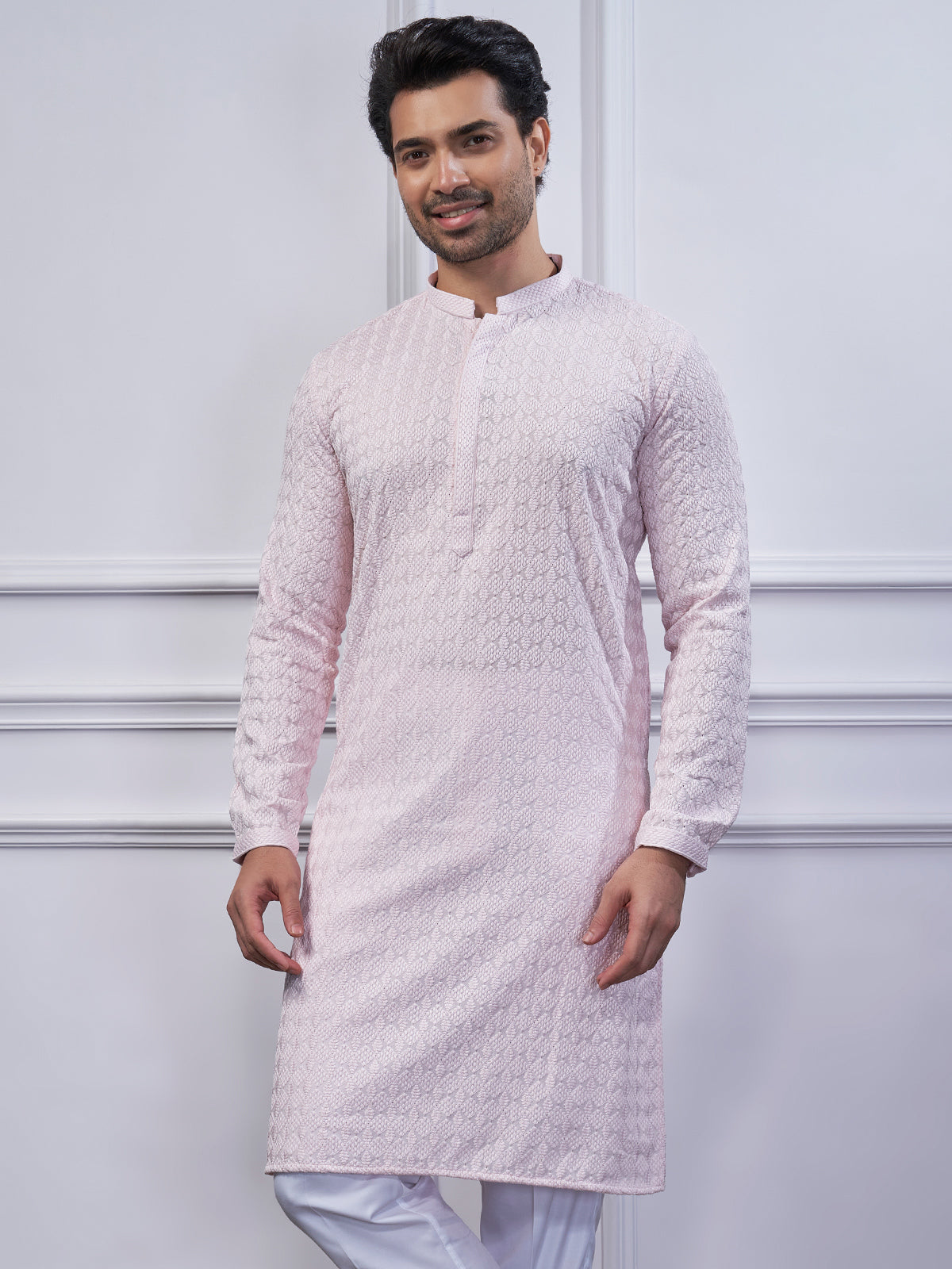 Light pink cotton festival wear kurta suit