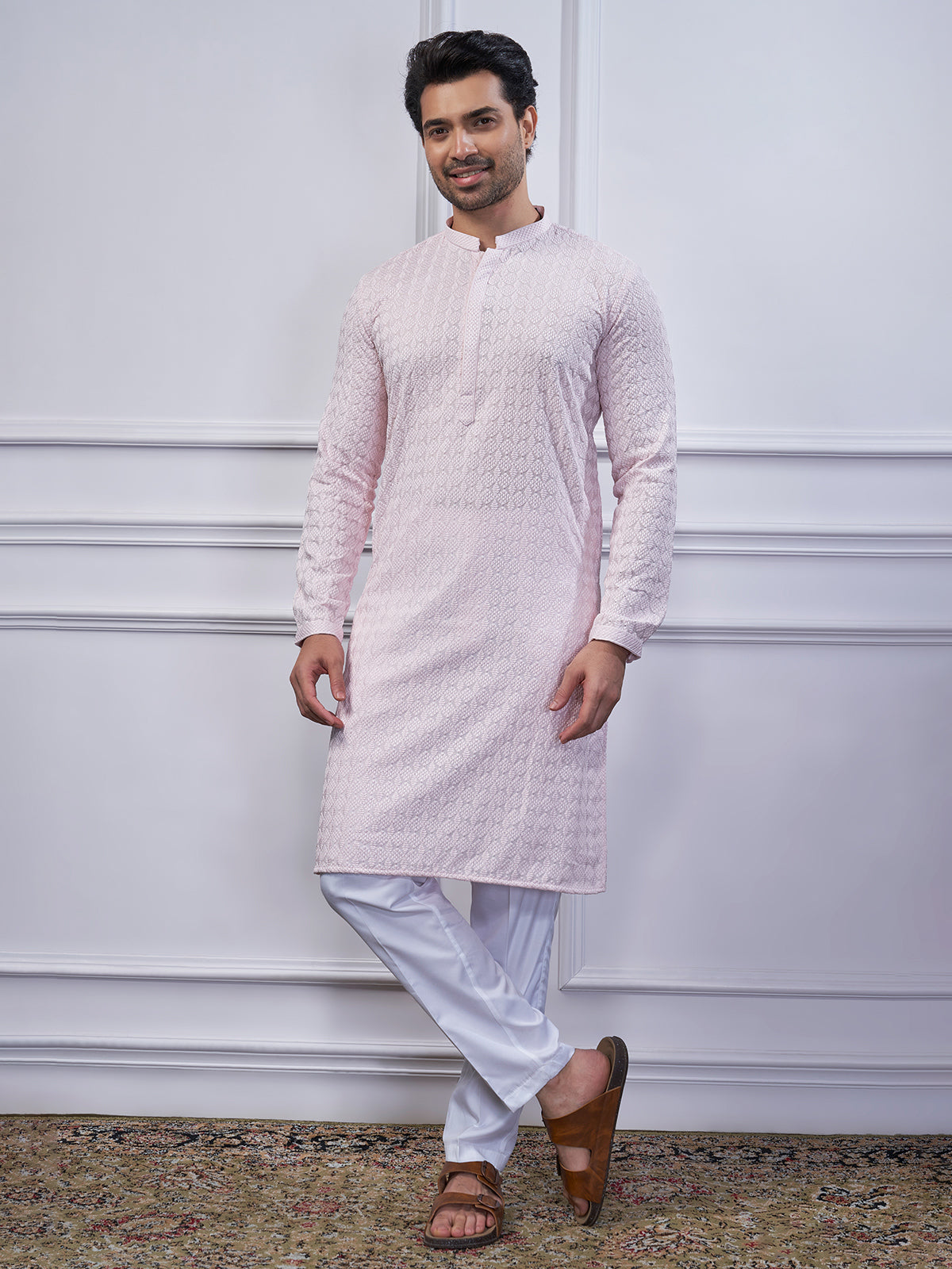 Light pink cotton festival wear kurta suit