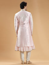 Light pink raw silk groom sherwani
