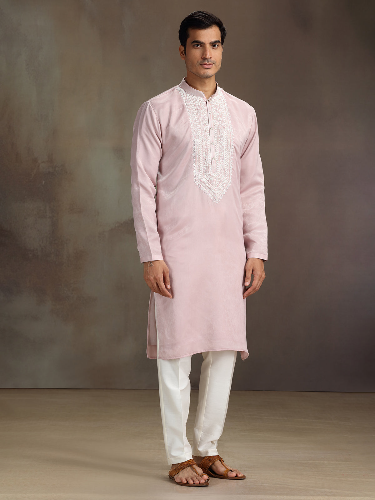 Light pink silk cutdana beaded work kurta suit
