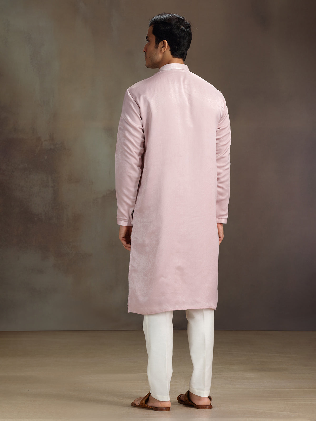 Light pink silk cutdana beaded work kurta suit