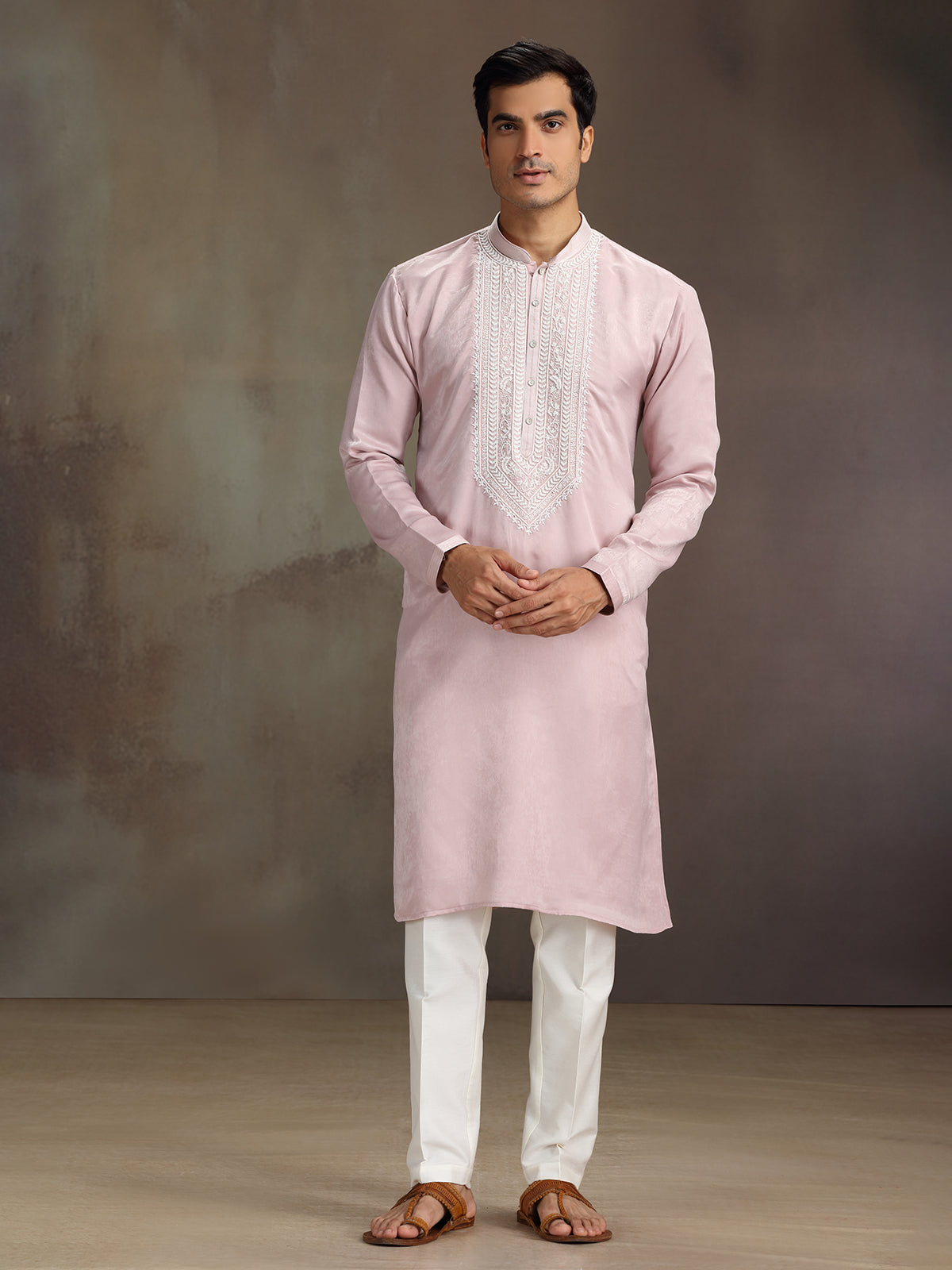 Light pink silk cutdana beaded work kurta suit